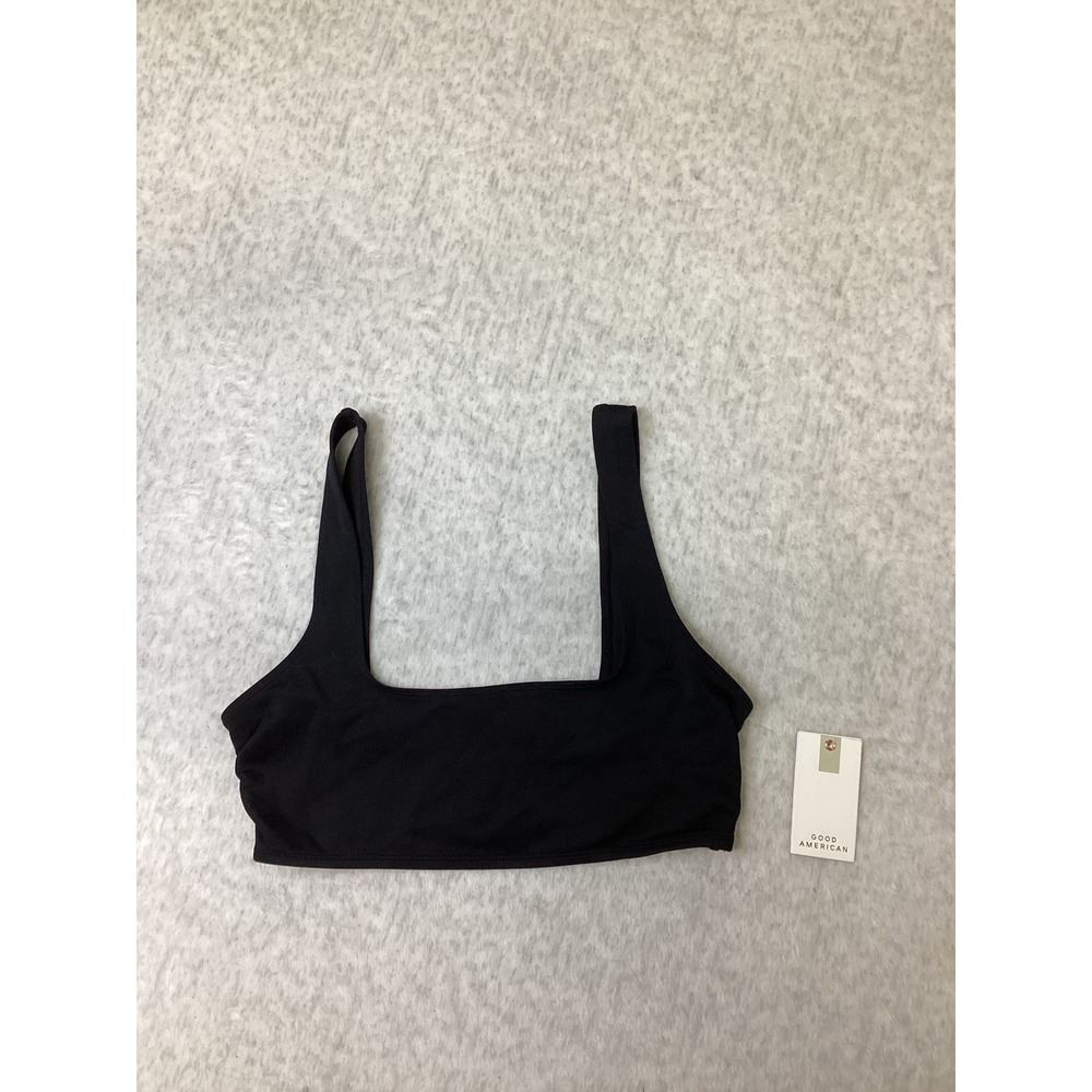Good American Women Square Neck Bikini Top Black GSW1205 Size M NWT